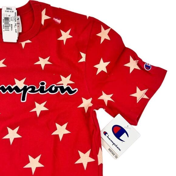 NWT Champion Men’s Red Cotton Heritage T-Shirt US S Star Align Tee | $55 - Picture 5 of 5